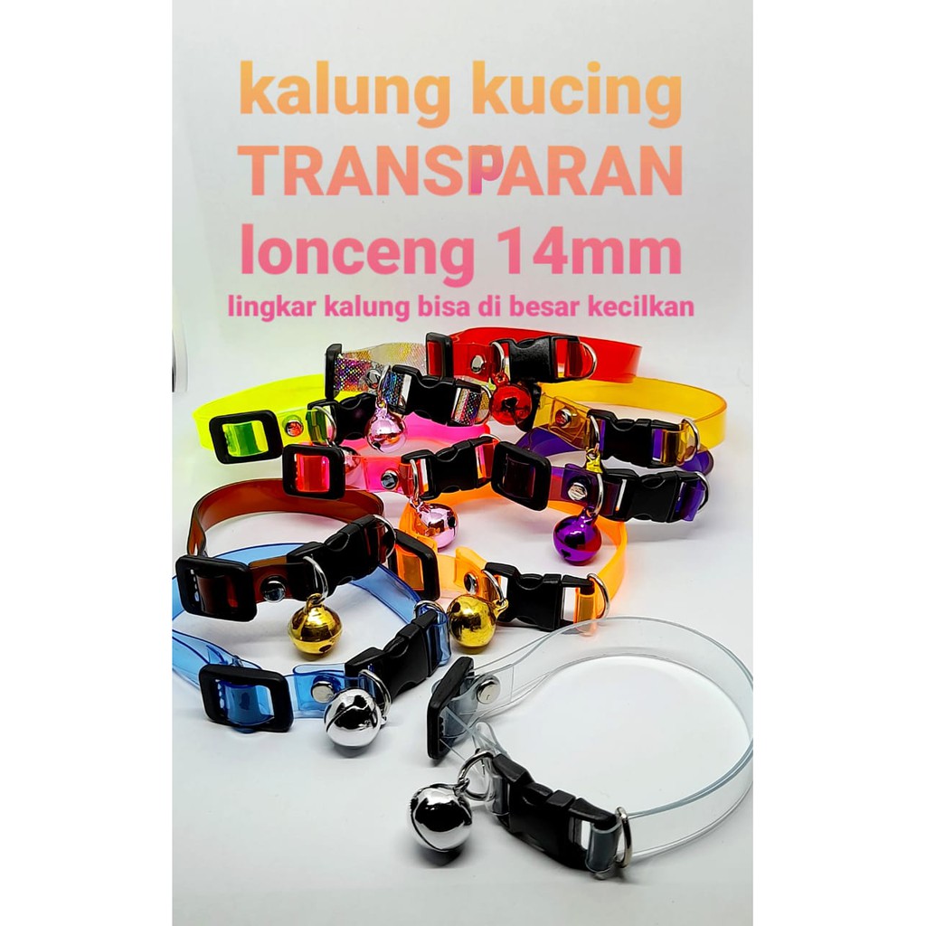 Kalung kucing transparan lonceng 14mm