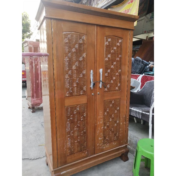lemari baju pintu 2 kayu semi jati papan kunci ukuran -+ 120x55x200
