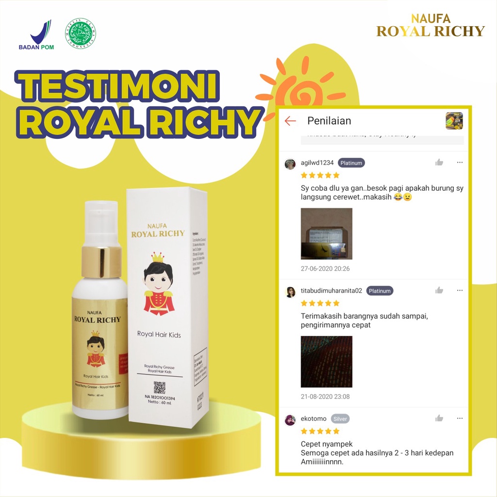 Naufa Royal Richy Hair Serum Penumbuh Pelebat Penyubur Rambut Bayi Anak - Minyak Kemiri Cegah Kerontokan &amp; Ketombe Isi 60ml