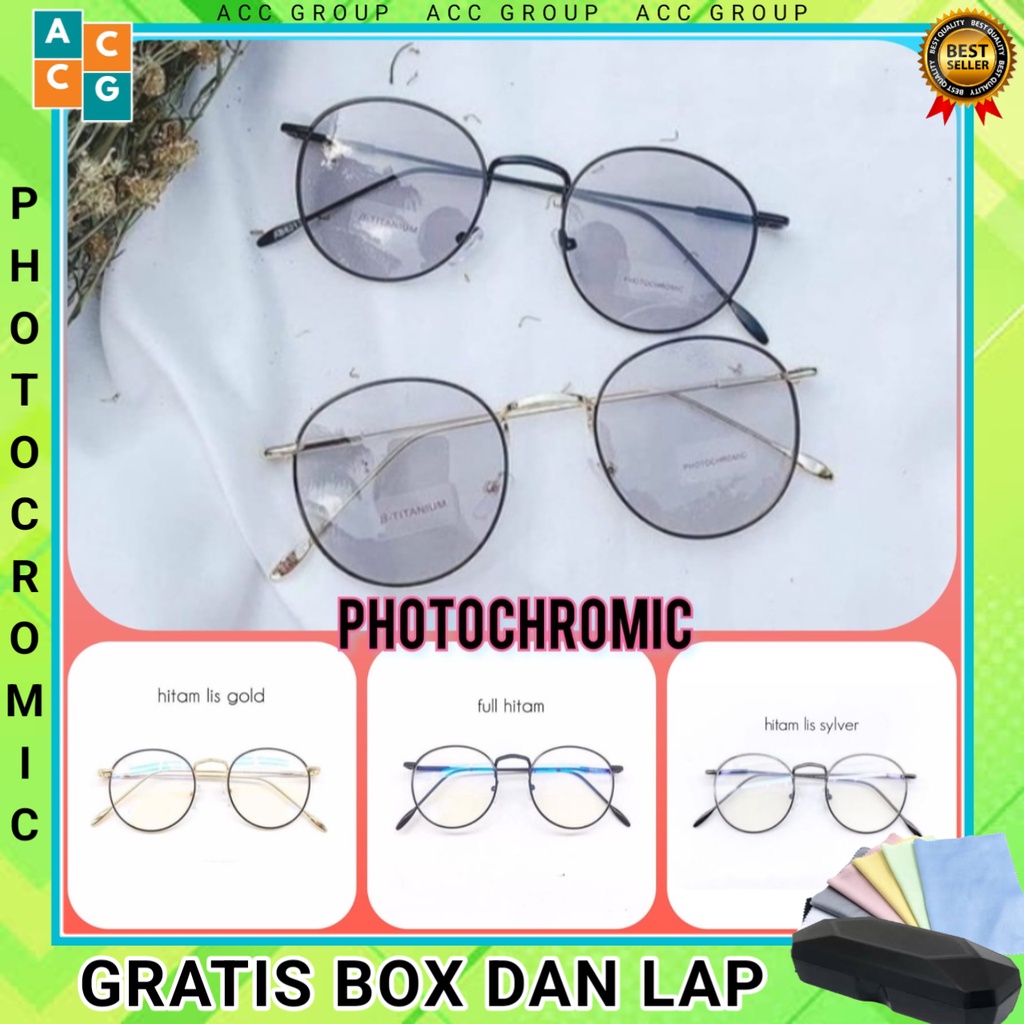 KACAMATA PHOTOCROMIC FRAME OPTIK FASHION VINTAGE OVAL BLUERAY ANTI RADIASI WANITA PRIA