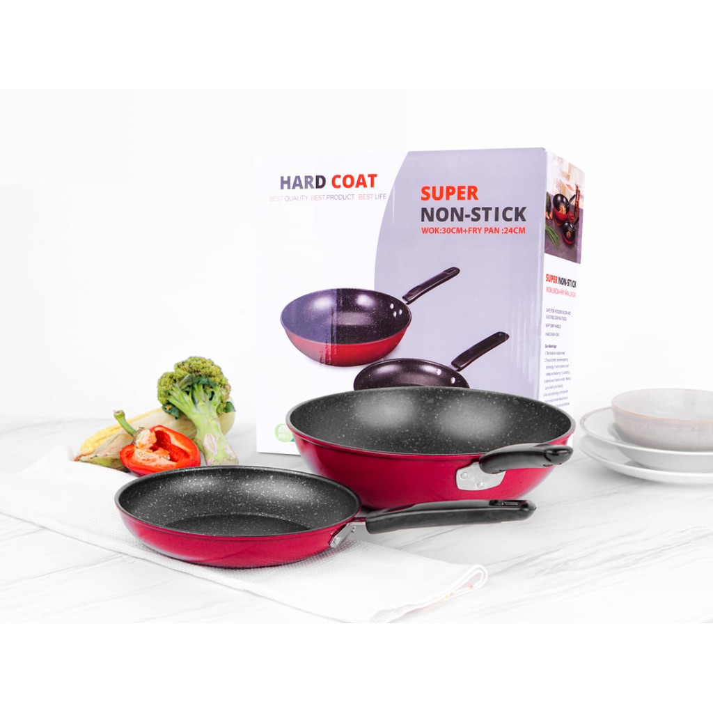 Panci Set Wajan Marble Wok Pan Marble Frying Pan Color Series Hard Coat