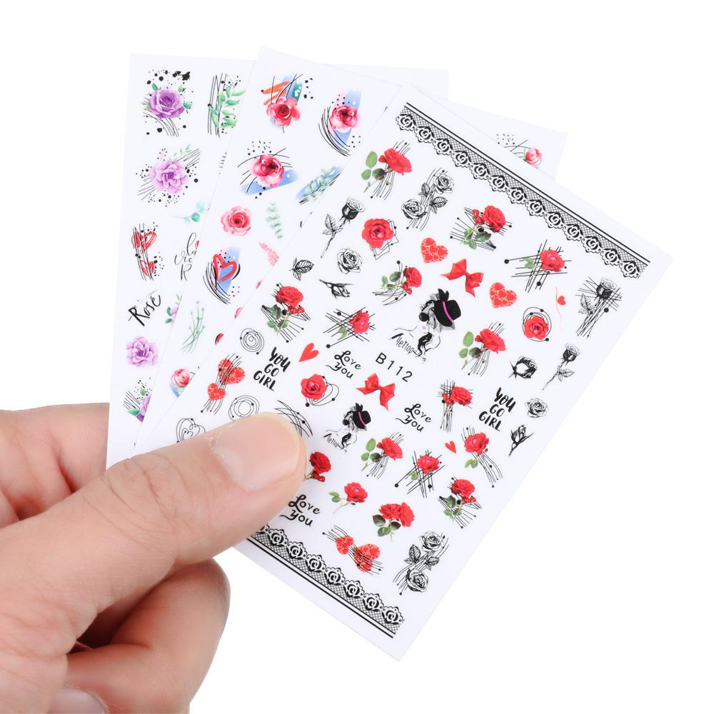 Solighter Stiker Kuku Manicure Rose Flowers Letter Line Dekorasi Nail Art