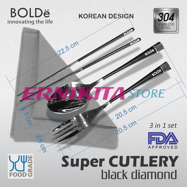 BOLDe SUPER CUTLERY BLACK DIAMOND - Sendok Garpu Set Platinum