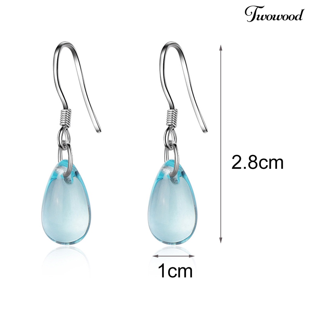 Twowood 1 Pair Exquisite Hook Earrings Faux Crystal Wear-resistant Elegant Blue Water Drop Shape Dangle Earrings for Travel