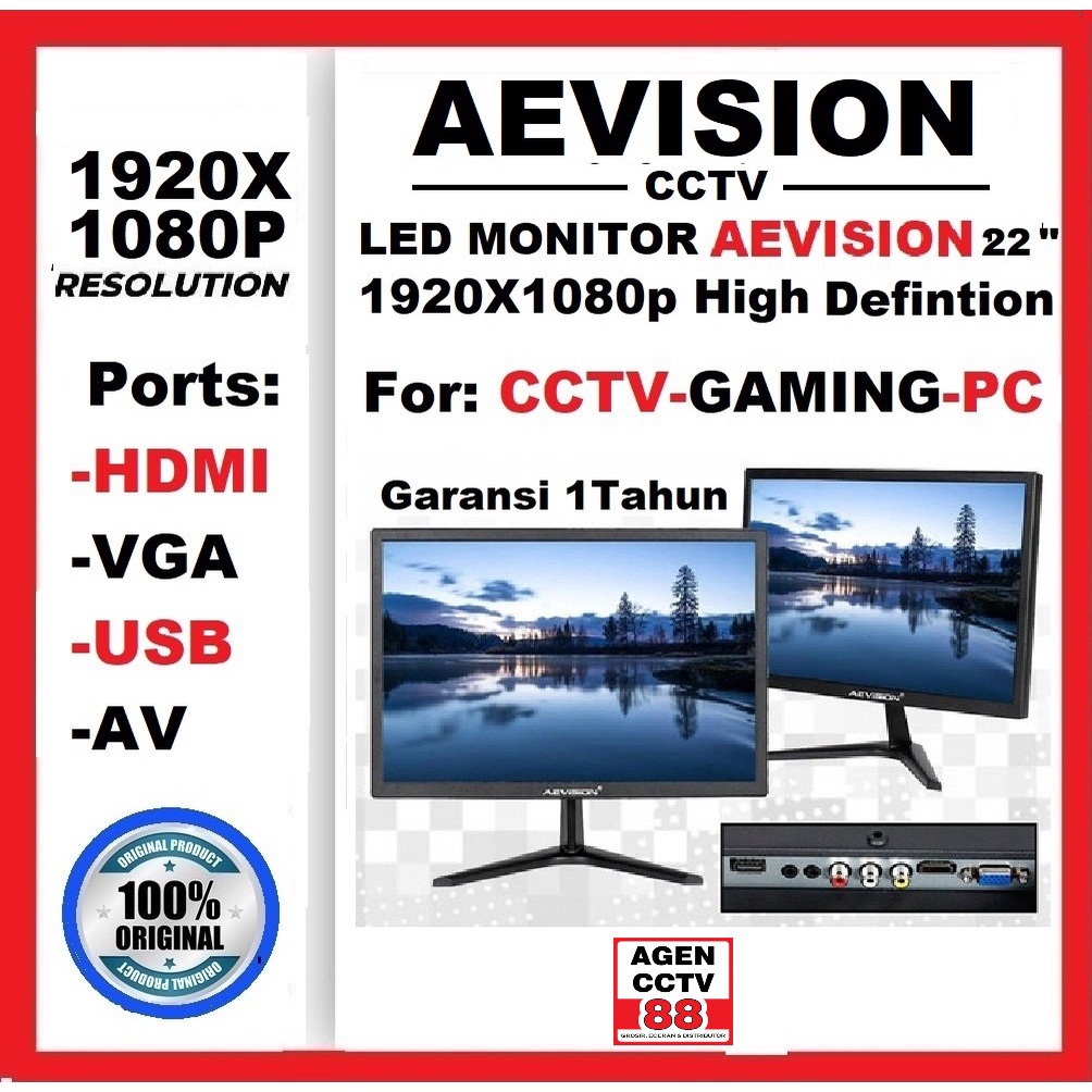 LED MONITOR AEVISION 22&quot;AE-LED22A-2K Ultra Series XR33VQR Pro Monitor CCTV / PC / Gaming Free Tas Batik