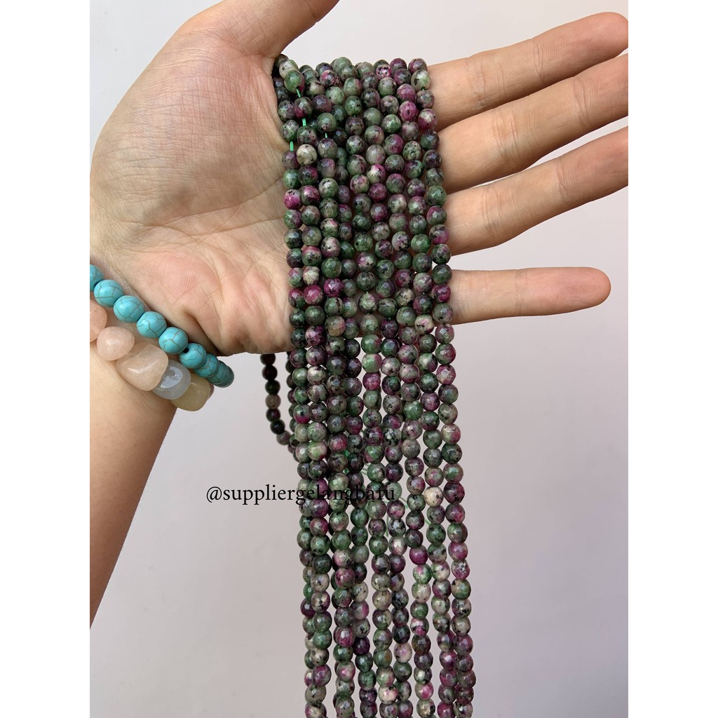 batu green maroon epidote FACETED BEADS 6mm chrysocolla bacan hijau