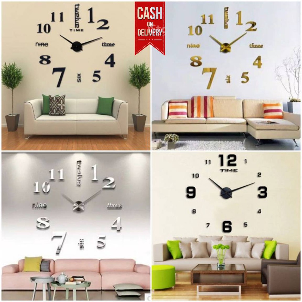 Jam Dinding Tempel DIY Analog 3D Giant Wall Modern Clock - Jam Raksasa Tempel Dinding Tembok - Diameter Jam 50-60 Cm &amp; 35-40