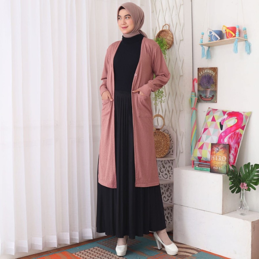 Cardigan Rajut Wanita Long Cardi Panjang Lembut-3