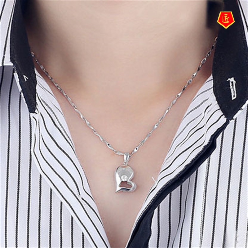[Ready Stock]Couple Heart-Shaped Pendant Korean Fashion Silver Necklace