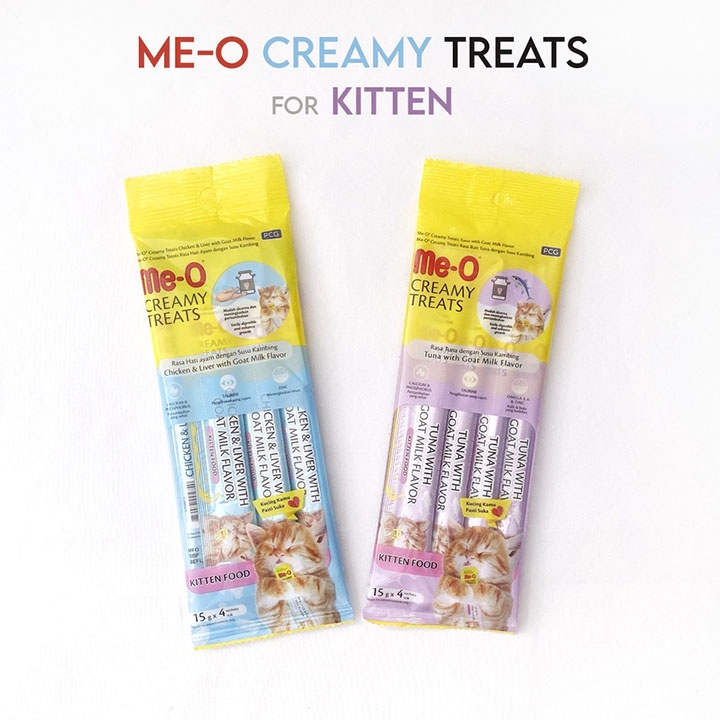 Me-O Creamy Kitten 4 x 15GR Snack Liquid Anak Kucing Cat Food Meo Me O Jajanan