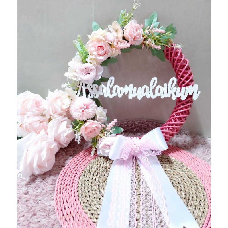 wreath flower D 30cm  / hiasan pintu / hiasan dinding / ranting rotan / rotan bulat / rotan lingkar