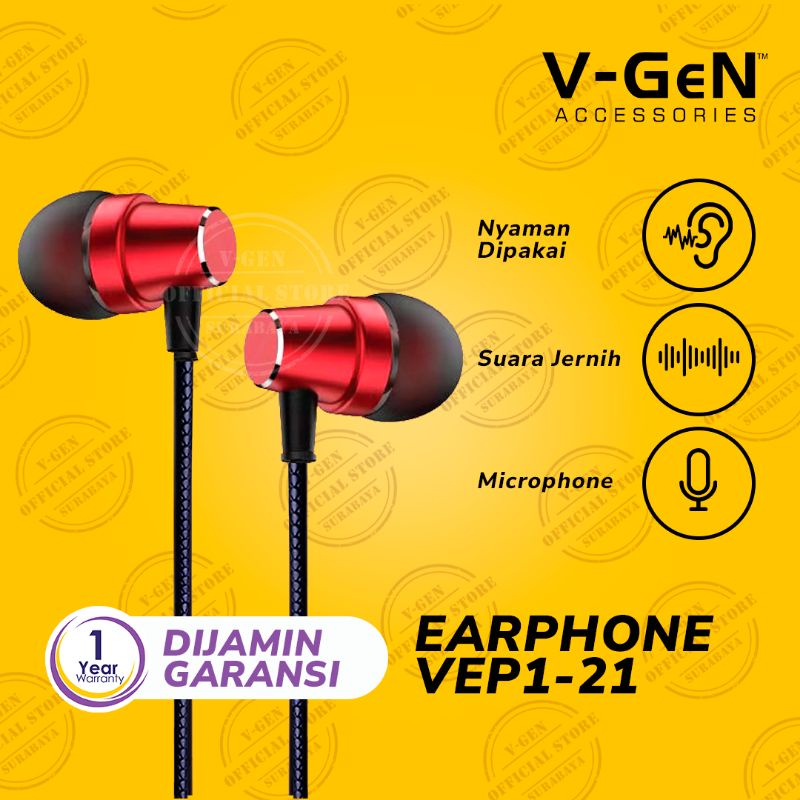 Headset Murah V-GeN VEP1-21 Wired Earphone Headset Stereo Sound VGEN