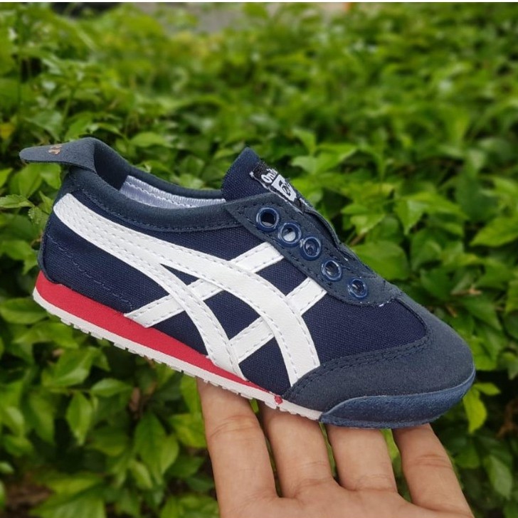 BISA COD - Sneakers Kids sepatu anak perempuan / sepatu anak laki ONITSUKA perekat Navy List Putih