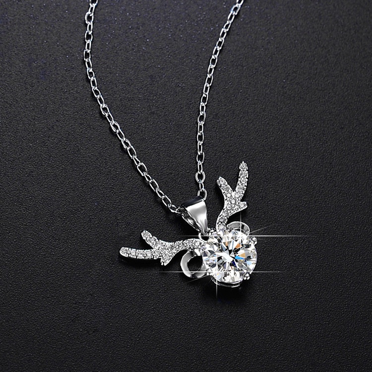 925 perak murni Forest Little Antlers Berlian mewah Klavikula liontin kalung untuk wanita Moissanite gaya Korea perhiasan fashion sederhana