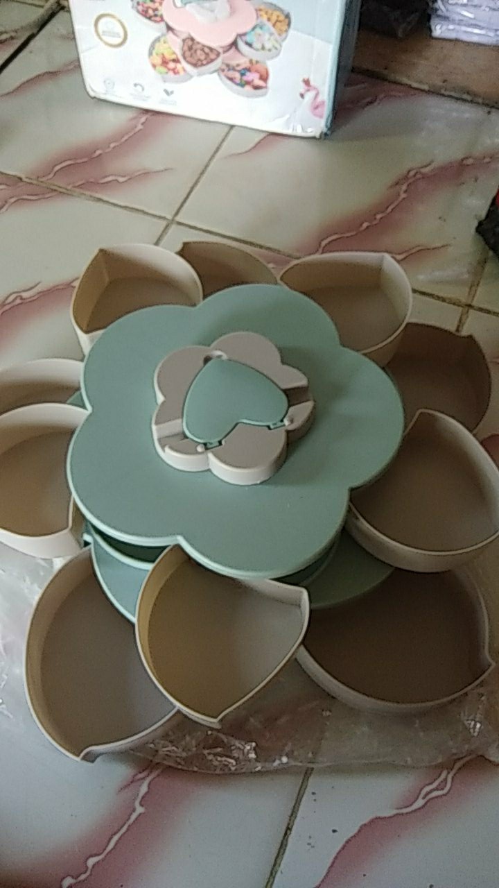 Toples Bunga Mekar,rotating Putar Kue/candy/snack/buah Tingkat 2 Susun + Tempat Dudukan Hp-cod-fw
