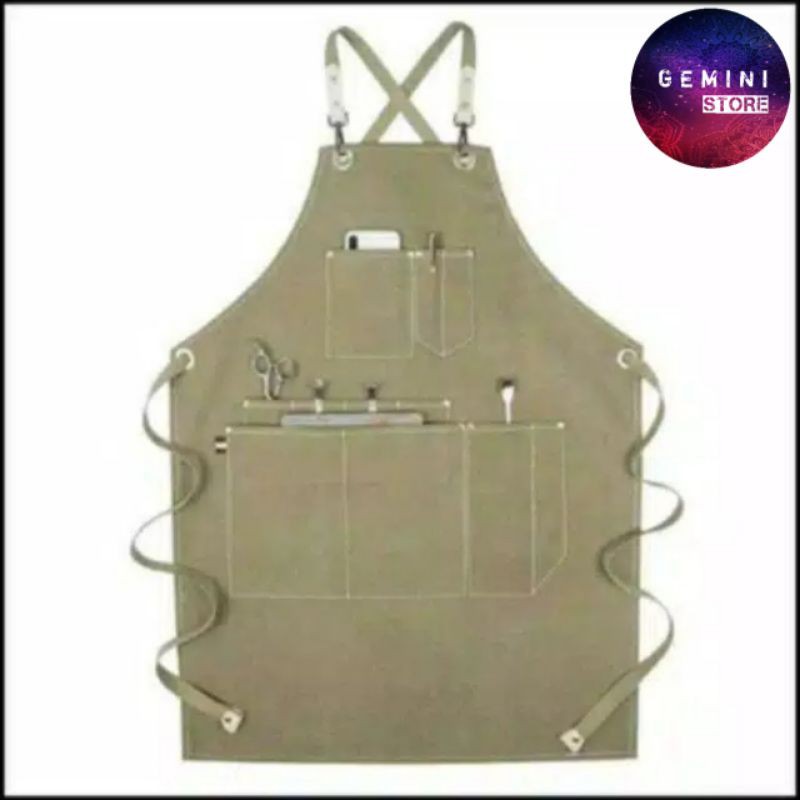 Celemek Apron Barista Clemek Appron Barbershop Kanvas Pria Wanita Unisex