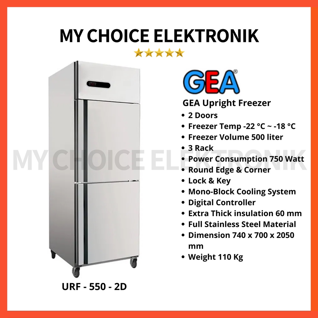 GEA S/S Upright Freezer URF-550-2D Stainless Steel