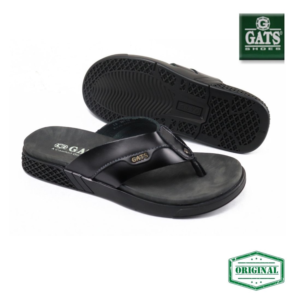 Sandal Jepit Casual Pria GATS LS201 Hitam Dan Coklat Sandal Jepit Kulit Asli Model Terbaru