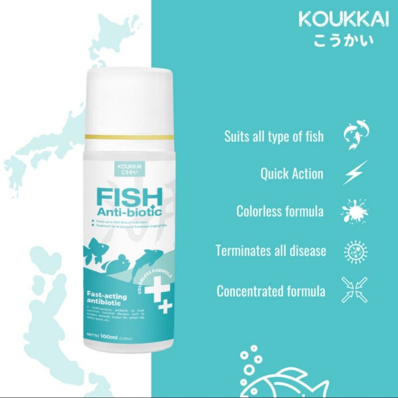 KOUKKAI - Fish Antibiotic / Obat Ikan Perut Kembung, Sisik Lepas, Dan Lainnya