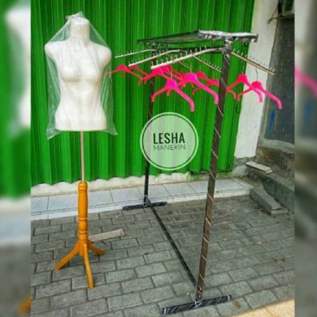 Paket RAK TOKO Gawang Baju Ram Manekin Set Tiang suling dan hanger distro