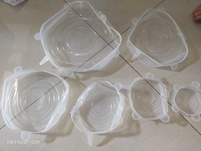 6pcs/set Penutup Wadah Makanan Dengan Bahan Silikon Elastis Dapat Digunakan Kembali