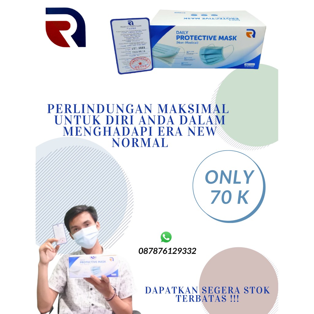 Masker Raison Earloop Mask Disposable Non Medical 1 box isi 50 pcs