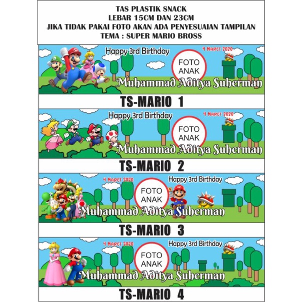 tas plastik snack ulang tahun tema MARIO BROSS super mario tas snack tedak siten aqiqah khitan  plas