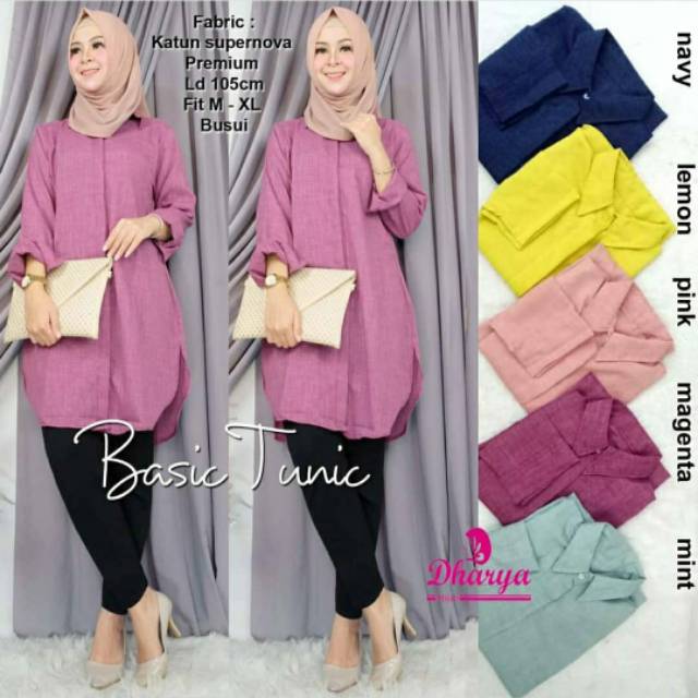 Basic Tunic, TUNIK WANITA MUSLIM CANTIK POLOS FIT XL LD 104 BAHAN KATUN SUPERNOVA PREMIUM OOTD