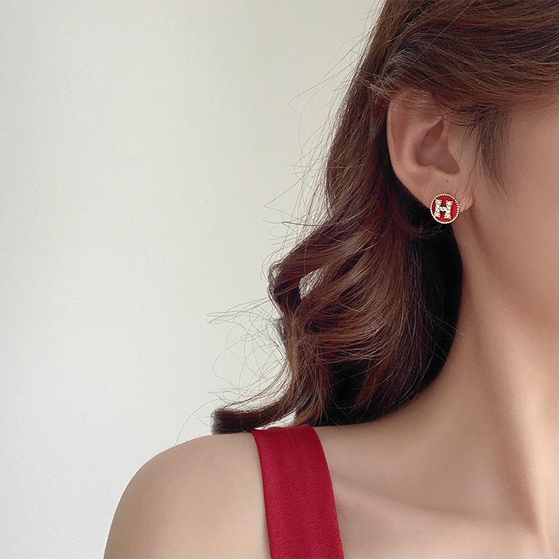 Anting 925 Silver Needle Bentuk Huruf H Untuk Wanita