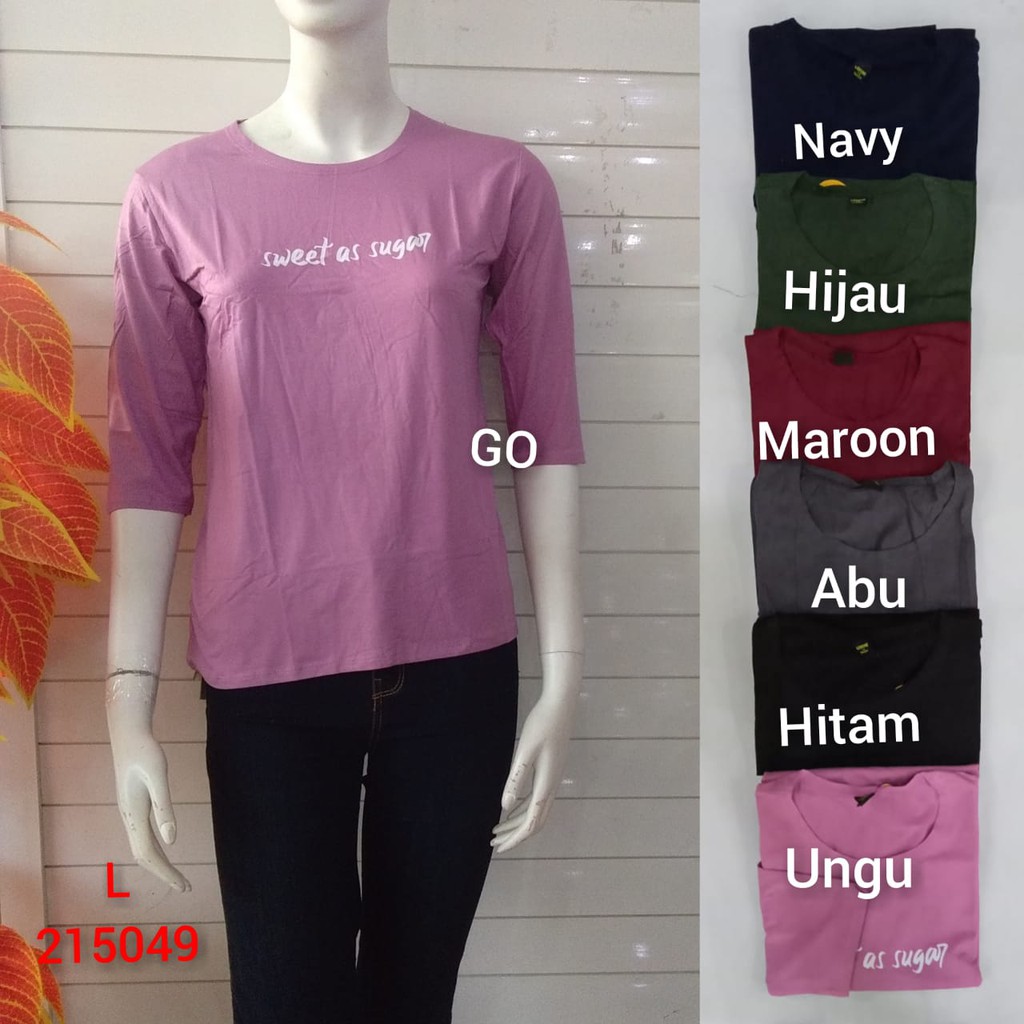 gof D ATASAN LMN KAOS 3/4 Pakaian Wanita Atasan Kaos Polos Casual Santai Katun Original Kekinian