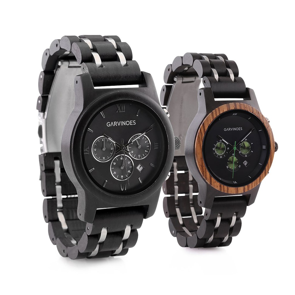 GARVINOES Eboni Series & Cassia Green Eyes Jam Tangan Kayu Couple/Pria/Wanita 43 & 40 mm