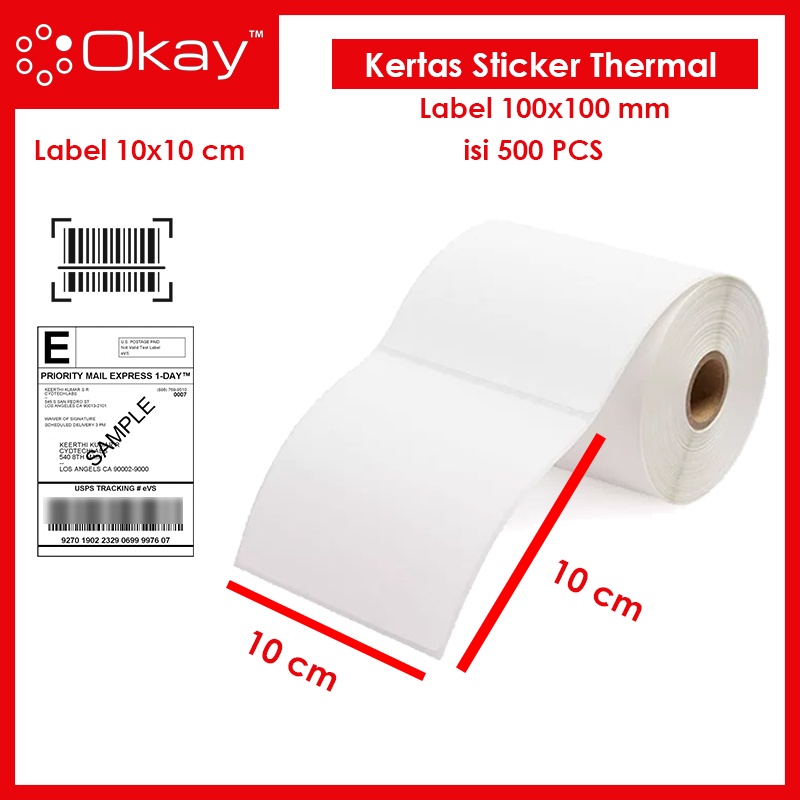 

kertas thermal label 100x100 mm 4x4 inch Sticker label Isi 500 pcs