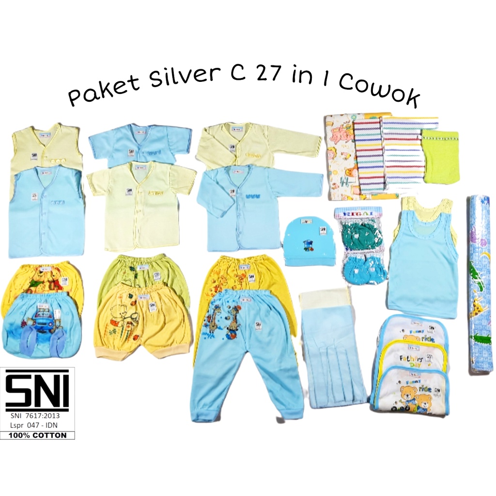 PAKET BAJU BAYI BARU LAHIR / HAMPERS FOR NEWBORN SILVER C 27 IN 1