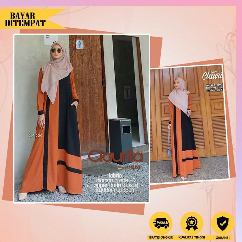 Gamis Lebaran Terbaru 2021 Premium Pesta Mewah Kekinian motif Hitam putih Polos