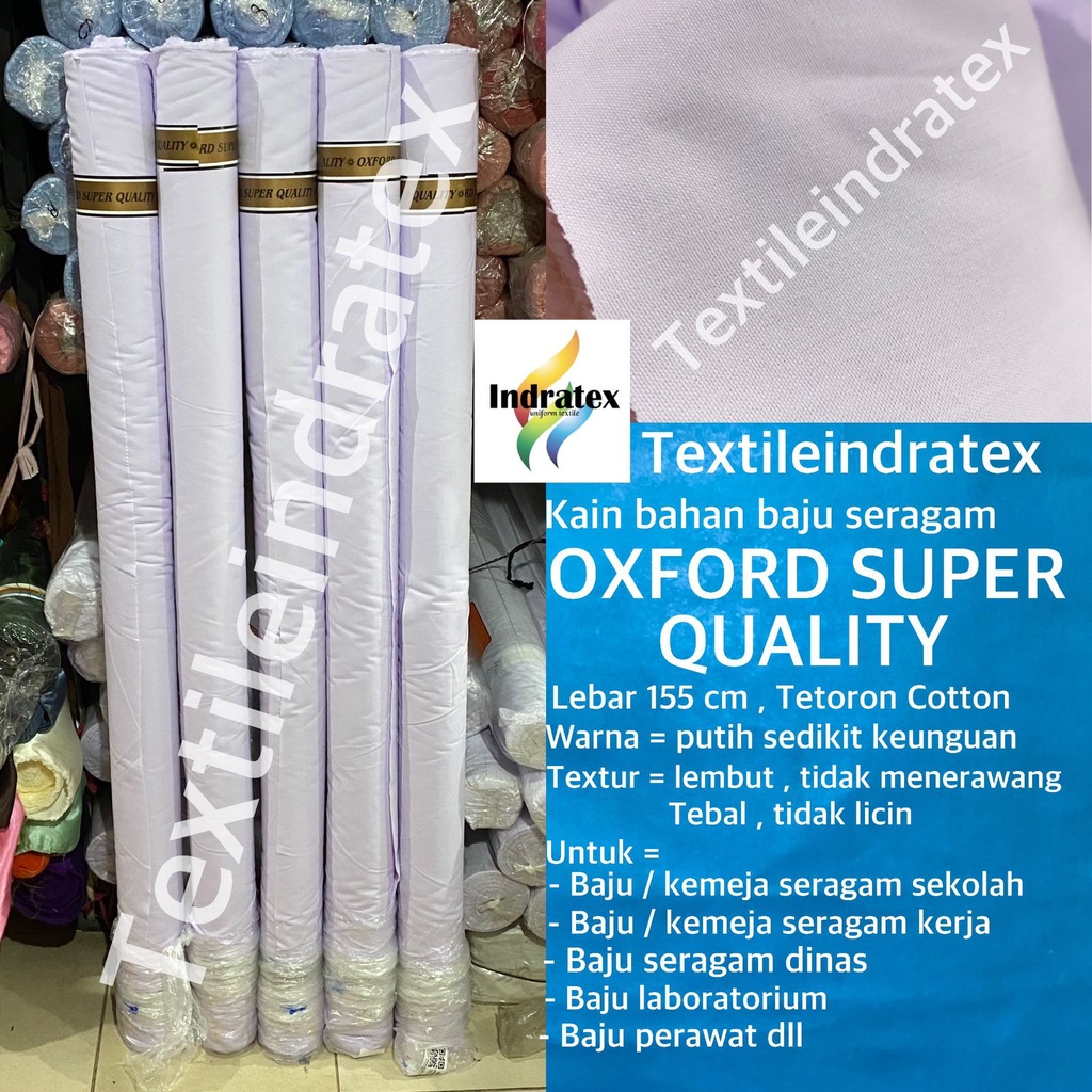 ( per setengah meter ) Kain katun OXFORD SUPER QUALITY putih tebal meteran lebar 155 cm bahan baju kemeja hem seragam sekolah kerja masker pakaian dinas PDH PDL celana rok jumpsuit baju perawat suster printing sublime sublim sablon dekorasi dekor