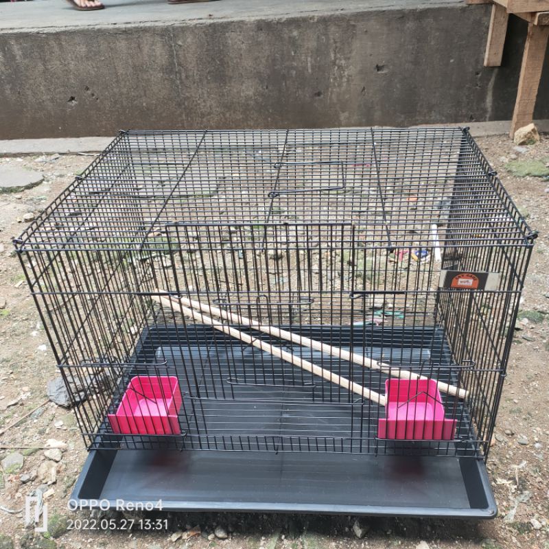 KANDANG KUCING KELINCI BURUNG BESI LIPAT MURAH SIZE Free 2 Tempat makan L 60X40X40 CM.-1