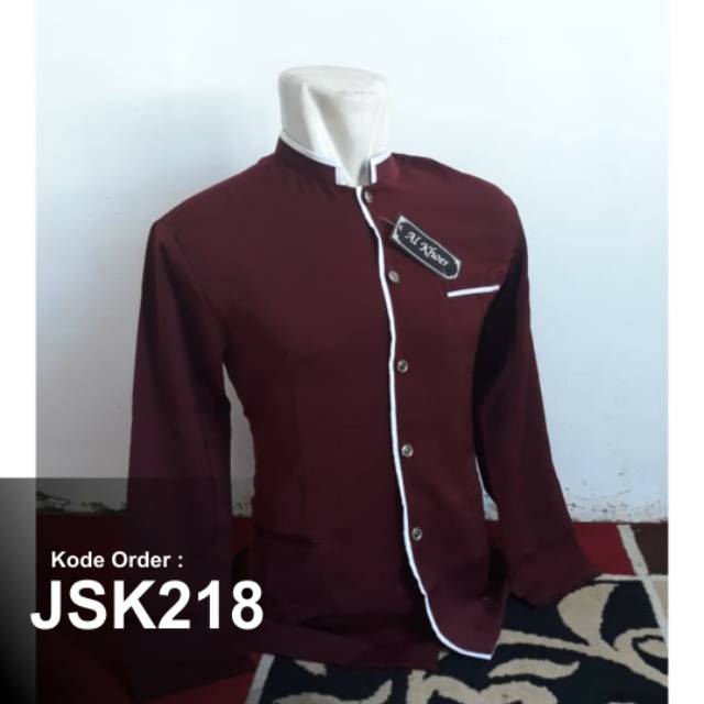 Jasko marun strip putih polos elegan