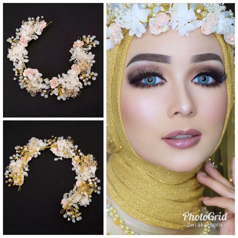 Headpiece mutiara hiasan dahi aksesoris pengantin hijab wedding pesta