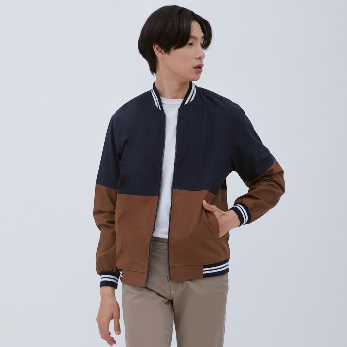 M231 Jaket Pria Bomber Combination Panjang Navy 1875A - S(D2Y0) Jaket Pria Parasut Jaket Pria Terlar