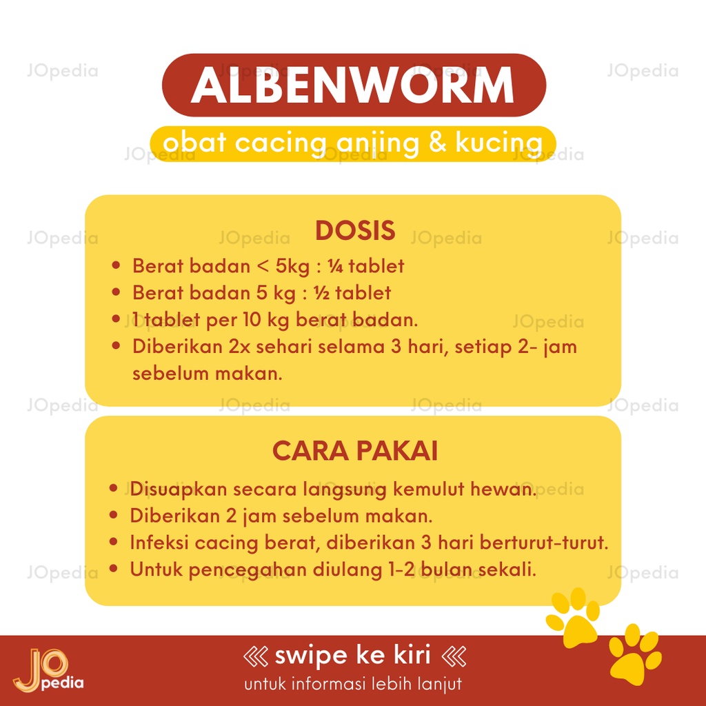 ALBENWORM TABLET Obat Cacing Kucing Anjing Cat Dog Tablets