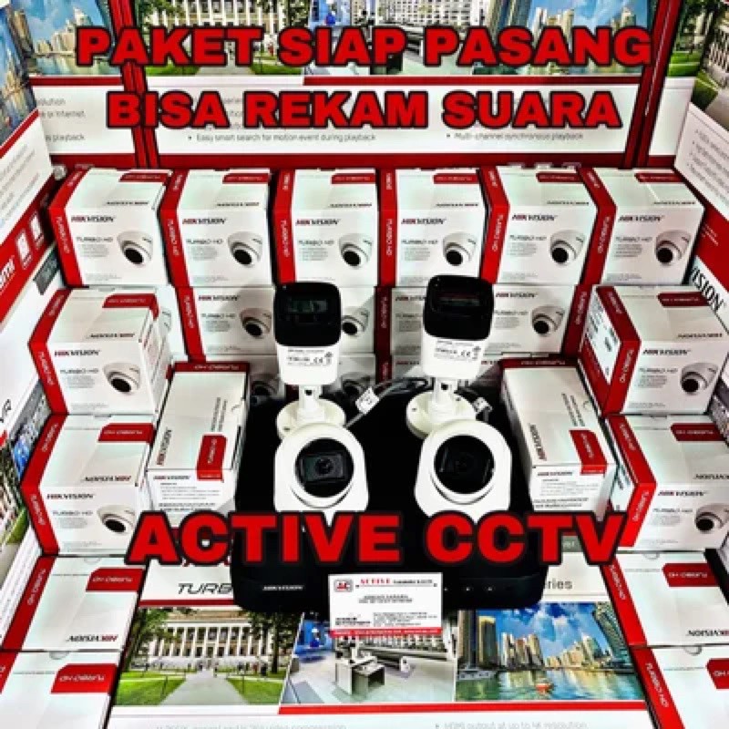 paket camera cctv 4 kamera hikvision 2mp video dan audio built in mic 1080p 4 channel ch bisa rekam suara 4ch