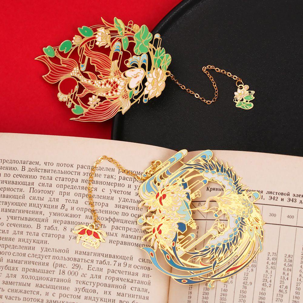 Lanfy Gaya Cina Bookmark Retro Vintage Hewan Liontin Tanda Pagination Perlengkapan Sekolah Alat Tulis Ukir Bookmark Logam