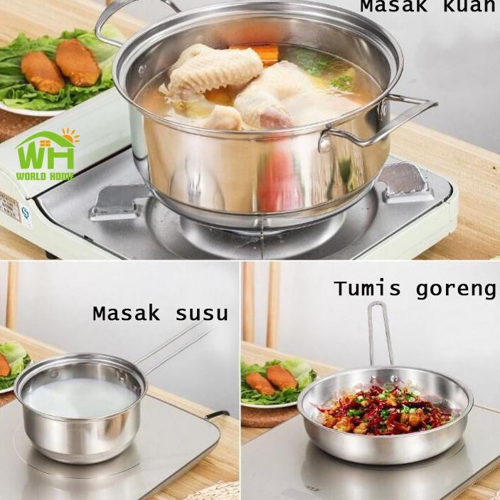 Panci 3 Set TG-8  Serbaguna Stainless Super Panci Set 3Pcs Panci Serbaguna Set Alat Masak Tutup Kaca Praktis