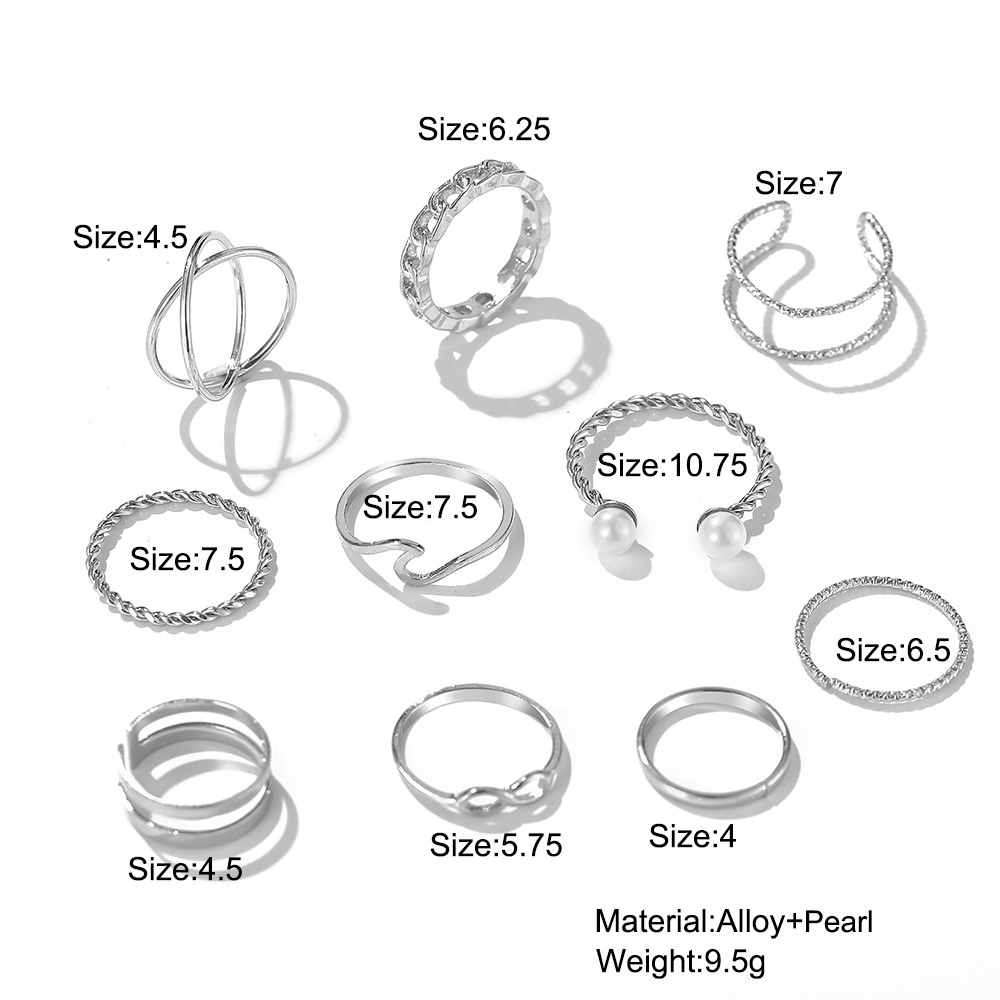 10pcs / Set Cincin Rantai Emas Bentuk Lingkaran Twisted Geometris Bahan Logam Gaya Vintage Minimalis Korea Untuk Wanita