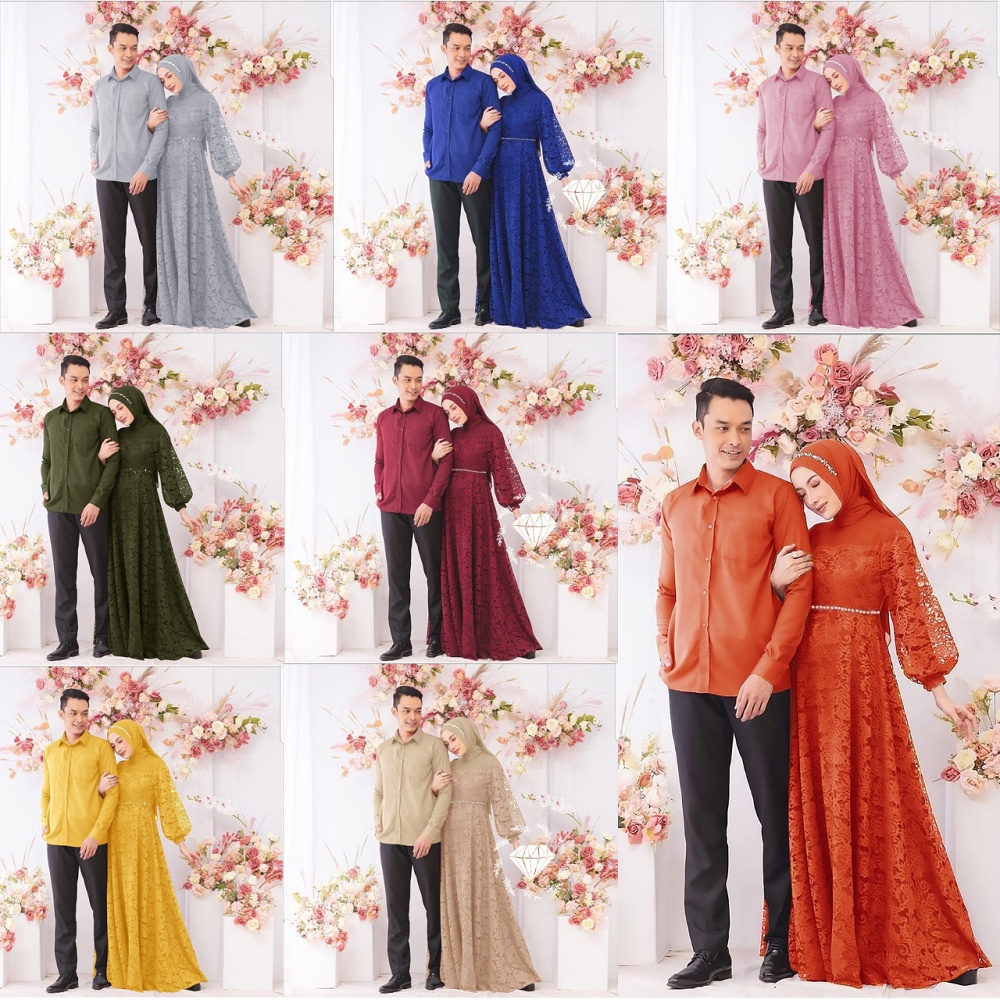 CP Zulaikha / Gamis Couple Muslim Bahan Brukat / Pakaian Dress Kondangan Pasangan Muslim Terbaru