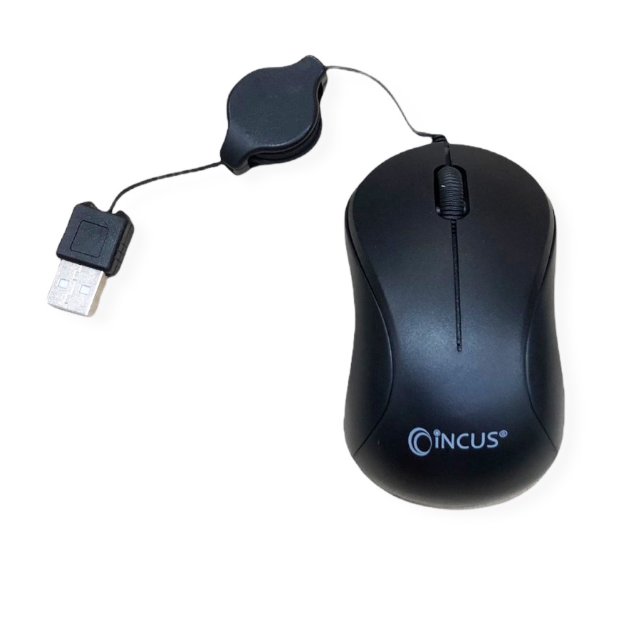 Mouse Mini USB Retracable - Kabel rol tarik Incus