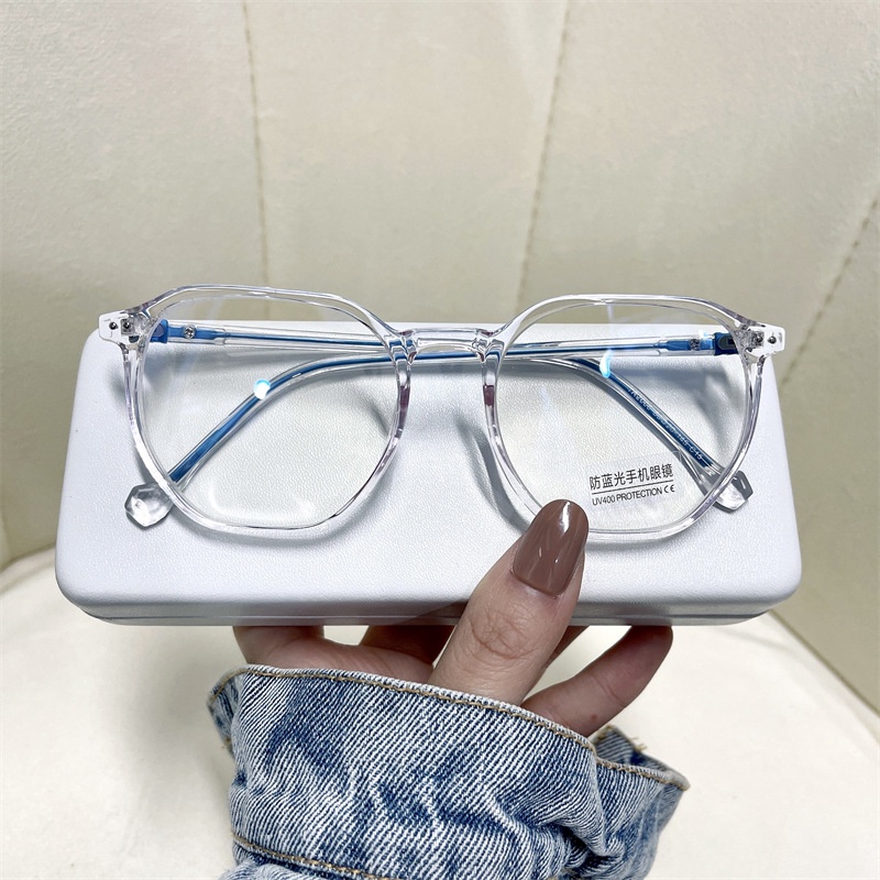 (YUZHU) Tr90 Kacamata Frame Kotak Oversized Lensa Transparan Anti Blue Light