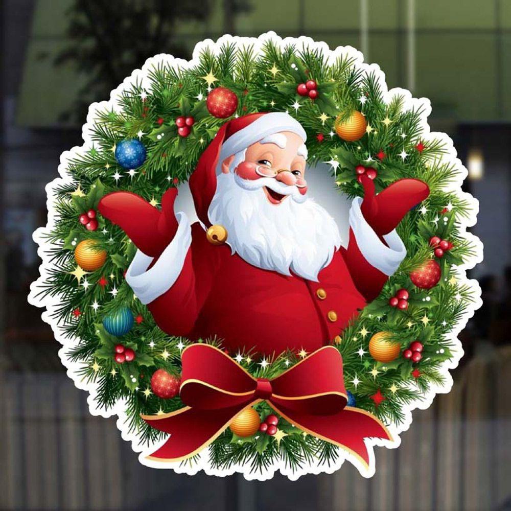 R-flower Christmas Wall Sticker Vinyl Perekat Diri Dekorasi Rumah Santa Clause Rusa