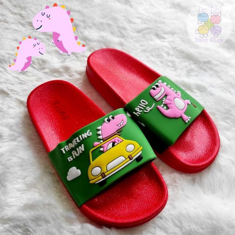 Sandal Jelly Anak Empuk Karakter Dino in the Car Travelling is Fun Sandal Import