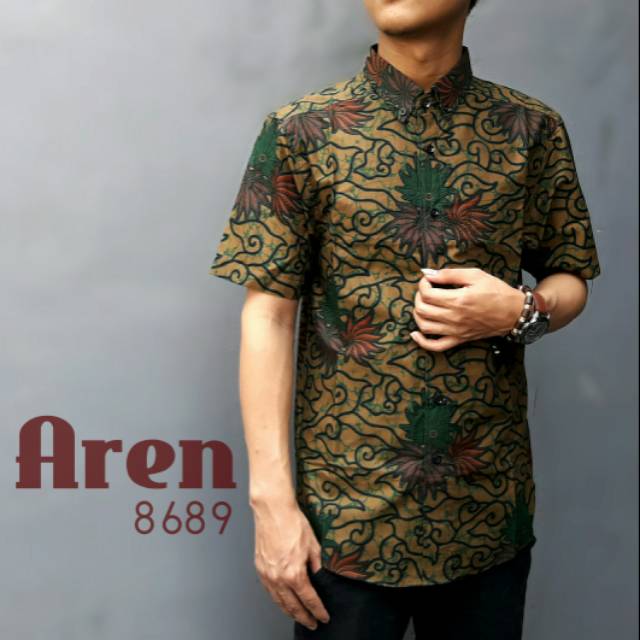  Kemeja  Batik  Pria Modern Slim Fit motif Aren Shopee  